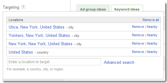 keyword planner: targeting by location