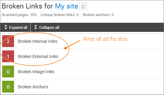 WebCEO helps to fix your broken links