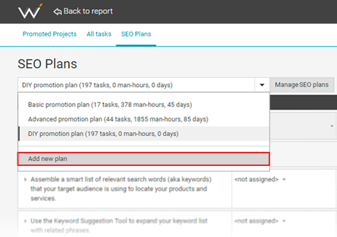 Adding a new plan in your SEO project