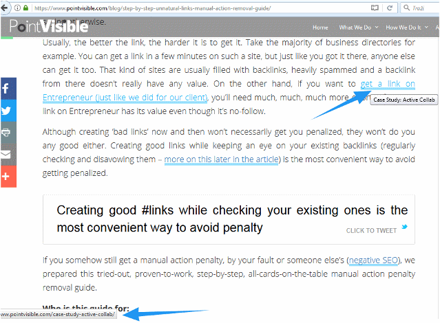 A link pointing to a page on the same domain.