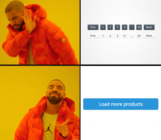 Use "Load more items" buttons instead of pagination.