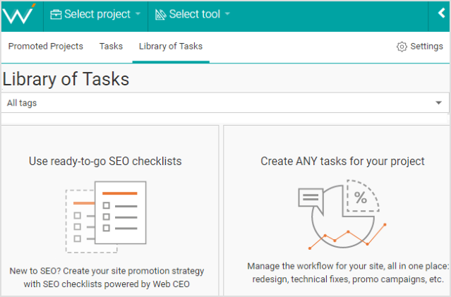 Tasks is a free SEO tool in our package.