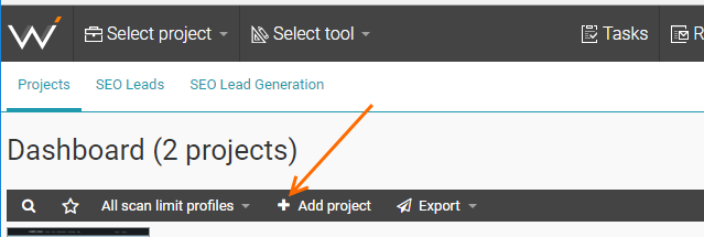 Press Add project to create a new SEO project.