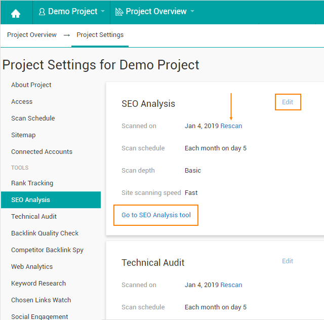 Configure all of your SEO tools at once in the new Project Settings.