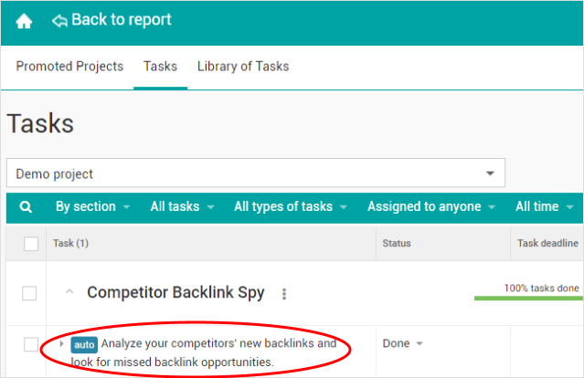 A new SEO auto-task: analyze your competitors' backlinks.